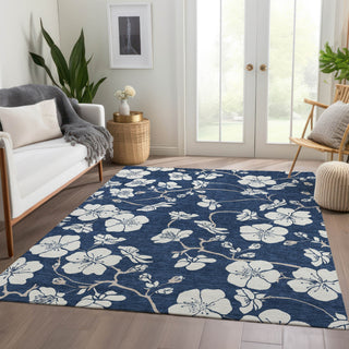 Piper Looms Mayfield Floral AMF1032 Navy Machine Washable Area Rug Lifestyle Image Feature
