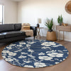 Piper Looms Mayfield Floral AMF1032 Navy Machine Washable Area Rug Round Lifestyle Image Feature