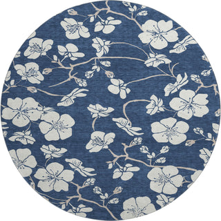 Piper Looms Mayfield Floral AMF1032 Navy Machine Washable Area Rug Round Main Image