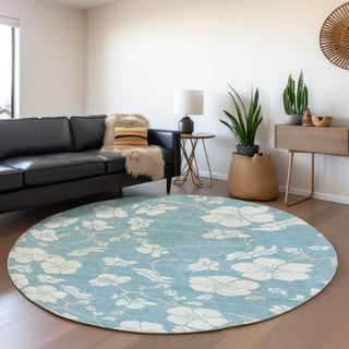 Piper Looms Mayfield Floral AMF1032 Sky Machine Washable Area Rug Round Lifestyle Image Feature