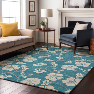 Piper Looms Mayfield Floral AMF1032 Turquoise Machine Washable Area Rug Lifestyle Image Feature