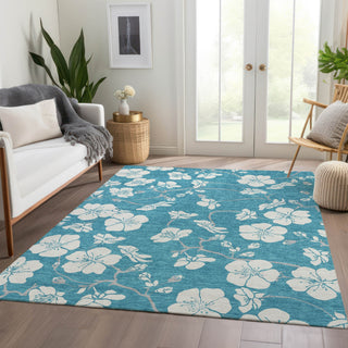 Piper Looms Mayfield Floral AMF1032 Turquoise Machine Washable Area Rug Lifestyle Image Feature