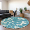 Piper Looms Mayfield Floral AMF1032 Turquoise Machine Washable Area Rug Round Lifestyle Image Feature