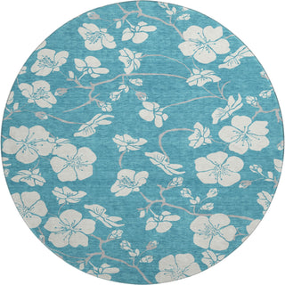 Piper Looms Mayfield Floral AMF1032 Turquoise Machine Washable Area Rug Round Main Image