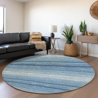 Piper Looms Mayfield Stripes AMF1033 Blue Machine Washable Area Rug Round Lifestyle Image Feature