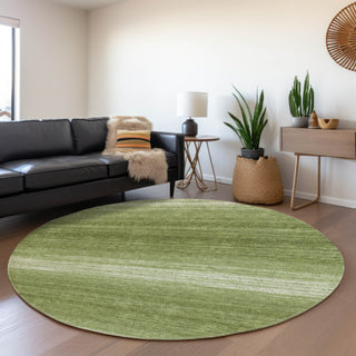 Piper Looms Mayfield Stripes AMF1033 Green Machine Washable Area Rug Round Lifestyle Image Feature