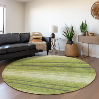 Piper Looms Mayfield Stripes AMF1033 Lime Machine Washable Area Rug Round Lifestyle Image Feature