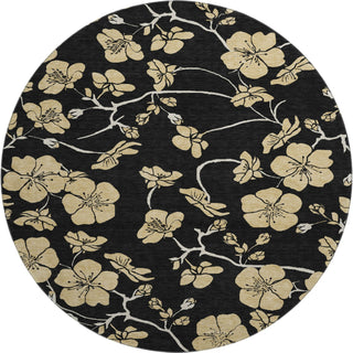 Piper Looms Mayfield Floral AMF1034 Black Machine Washable Area Rug Round Main Image