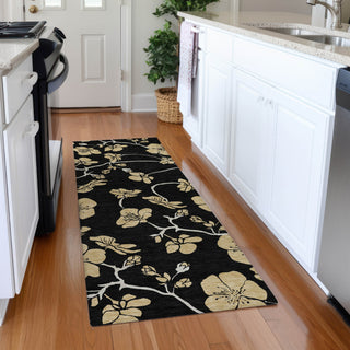 Piper Looms Mayfield Floral AMF1034 Black Machine Washable Area Rug Runner Lifestyle Image Feature