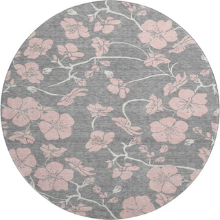 Piper Looms Mayfield Floral AMF1034 Gray Machine Washable Area Rug Round Main Image