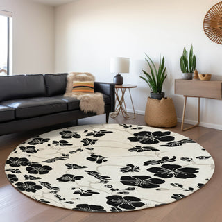 Piper Looms Mayfield Floral AMF1034 Ivory Machine Washable Area Rug Round Lifestyle Image Feature