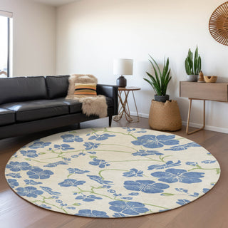 Piper Looms Mayfield Floral AMF1034 Linen Machine Washable Area Rug Round Lifestyle Image Feature