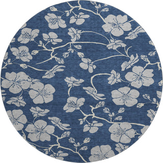 Piper Looms Mayfield Floral AMF1034 Navy Machine Washable Area Rug Round Main Image