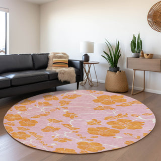 Piper Looms Mayfield Floral AMF1034 Pink Machine Washable Area Rug Round Lifestyle Image Feature