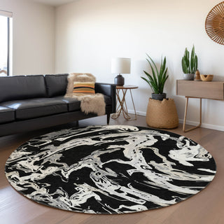 Piper Looms Mayfield Abstract AMF1035 Black Machine Washable Area Rug Round Lifestyle Image Feature