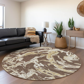 Piper Looms Mayfield Abstract AMF1035 Brown Machine Washable Area Rug Round Lifestyle Image Feature