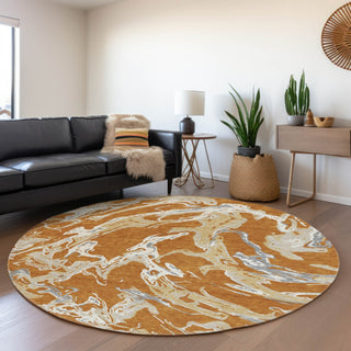 Piper Looms Mayfield Abstract AMF1035 Copper Machine Washable Area Rug Round Lifestyle Image Feature