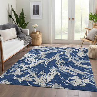Piper Looms Mayfield Abstract AMF1035 Navy Machine Washable Area Rug Lifestyle Image Feature