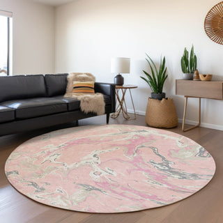 Piper Looms Mayfield Abstract AMF1035 Pink Machine Washable Area Rug Round Lifestyle Image Feature