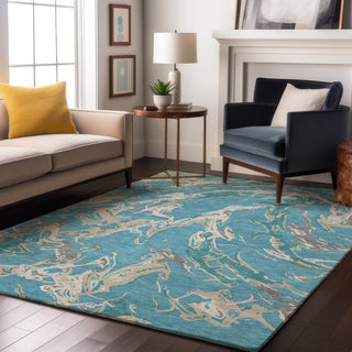 Piper Looms Mayfield Abstract AMF1035 Teal Machine Washable Area Rug Lifestyle Image Feature
