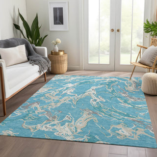 Piper Looms Mayfield Abstract AMF1035 Teal Machine Washable Area Rug Lifestyle Image Feature