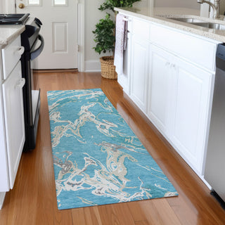 Piper Looms Mayfield Abstract AMF1035 Teal Machine Washable Area Rug Runner Lifestyle Image Feature