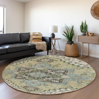 Piper Looms Mayfield Oriental AMF1036 Beige Machine Washable Area Rug Round Lifestyle Image Feature