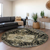 Piper Looms Mayfield Oriental AMF1036 Black Machine Washable Area Rug Round Lifestyle Image Feature