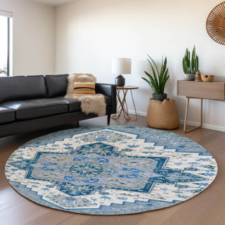 Piper Looms Mayfield Oriental AMF1036 Blue Machine Washable Area Rug Round Lifestyle Image Feature