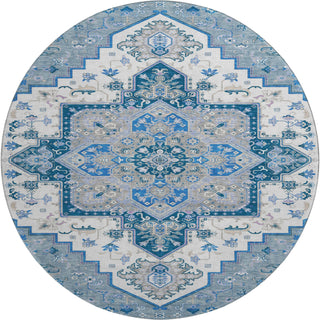 Piper Looms Mayfield Oriental AMF1036 Blue Machine Washable Area Rug Round Main Image