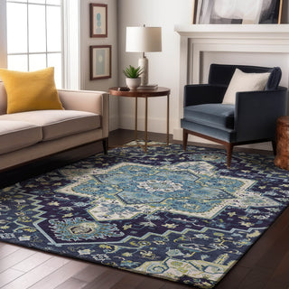 Piper Looms Mayfield Oriental AMF1036 Navy Machine Washable Area Rug Lifestyle Image Feature