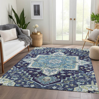 Piper Looms Mayfield Oriental AMF1036 Navy Machine Washable Area Rug Lifestyle Image Feature