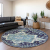 Piper Looms Mayfield Oriental AMF1036 Navy Machine Washable Area Rug Round Lifestyle Image Feature