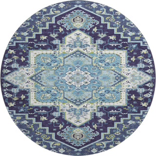 Piper Looms Mayfield Oriental AMF1036 Navy Machine Washable Area Rug Round Main Image