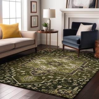 Piper Looms Mayfield Oriental AMF1036 Olive Machine Washable Area Rug Lifestyle Image Feature