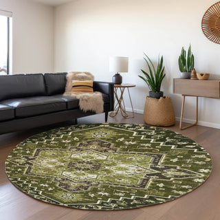 Piper Looms Mayfield Oriental AMF1036 Olive Machine Washable Area Rug Round Lifestyle Image Feature