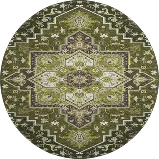 Piper Looms Mayfield Oriental AMF1036 Olive Machine Washable Area Rug Round Main Image