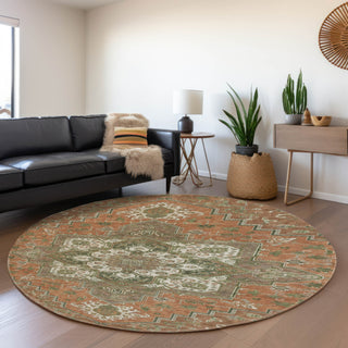 Piper Looms Mayfield Oriental AMF1036 Rust Machine Washable Area Rug Round Lifestyle Image Feature