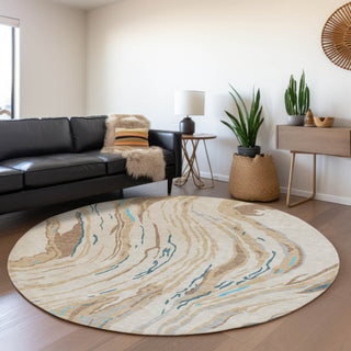 Piper Looms Mayfield Swirls AMF1037 Beige Machine Washable Area Rug Round Lifestyle Image Feature