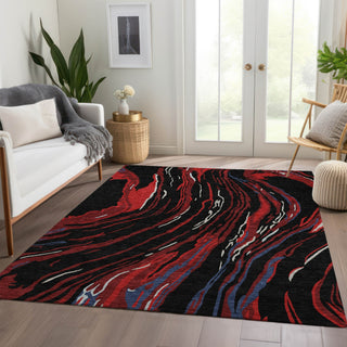 Piper Looms Mayfield Swirls AMF1037 Black Machine Washable Area Rug Lifestyle Image Feature