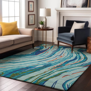 Piper Looms Mayfield Swirls AMF1037 Blue Machine Washable Area Rug Lifestyle Image Feature