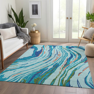 Piper Looms Mayfield Swirls AMF1037 Blue Machine Washable Area Rug Lifestyle Image Feature