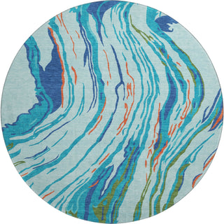 Piper Looms Mayfield Swirls AMF1037 Blue Machine Washable Area Rug Round Main Image