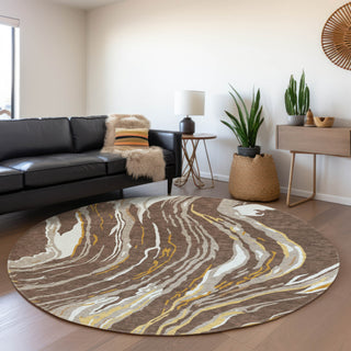 Piper Looms Mayfield Swirls AMF1037 Brown Machine Washable Area Rug Round Lifestyle Image Feature