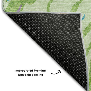 Piper Looms Mayfield Swirls AMF1037 Green Machine Washable Area Rug Backing Image