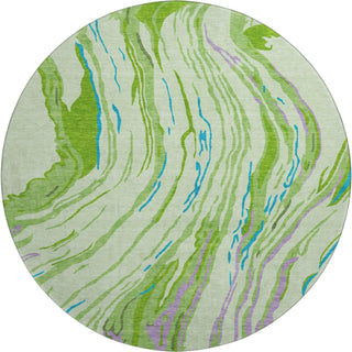 Piper Looms Mayfield Swirls AMF1037 Green Machine Washable Area Rug Round Main Image