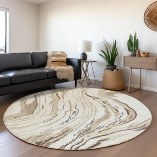 Piper Looms Mayfield Swirls AMF1037 Ivory Machine Washable Area Rug Round Lifestyle Image Feature