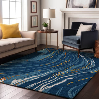 Piper Looms Mayfield Swirls AMF1037 Navy Machine Washable Area Rug Lifestyle Image Feature