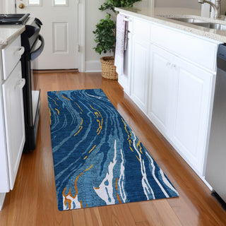 Piper Looms Mayfield Swirls AMF1037 Navy Machine Washable Area Rug Runner Lifestyle Image Feature