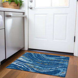 Piper Looms Mayfield Swirls AMF1037 Navy Machine Washable Area Rug Scatter Lifestyle Image Feature